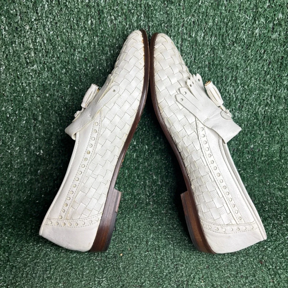 Kenneth Cole Ercolus Woven Tassel Kiltie Loafer Dress Shoe White Mens Size 8.5